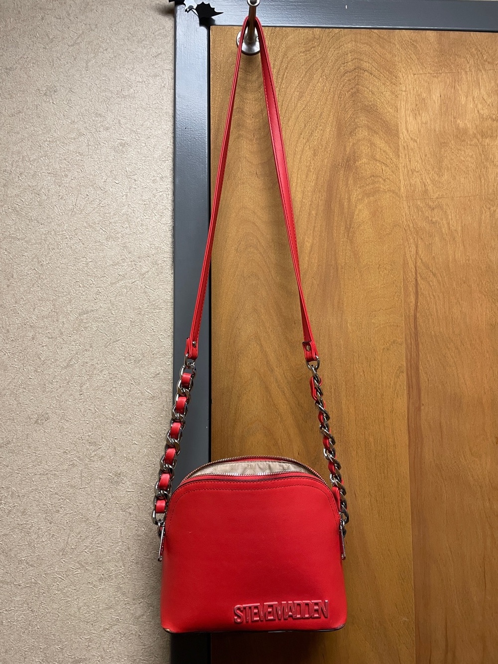 Steve Madden Red Crossbody with Chain-Detail Strap